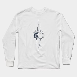 Waves And Anchor. Geometric, Line Art Style Long Sleeve T-Shirt